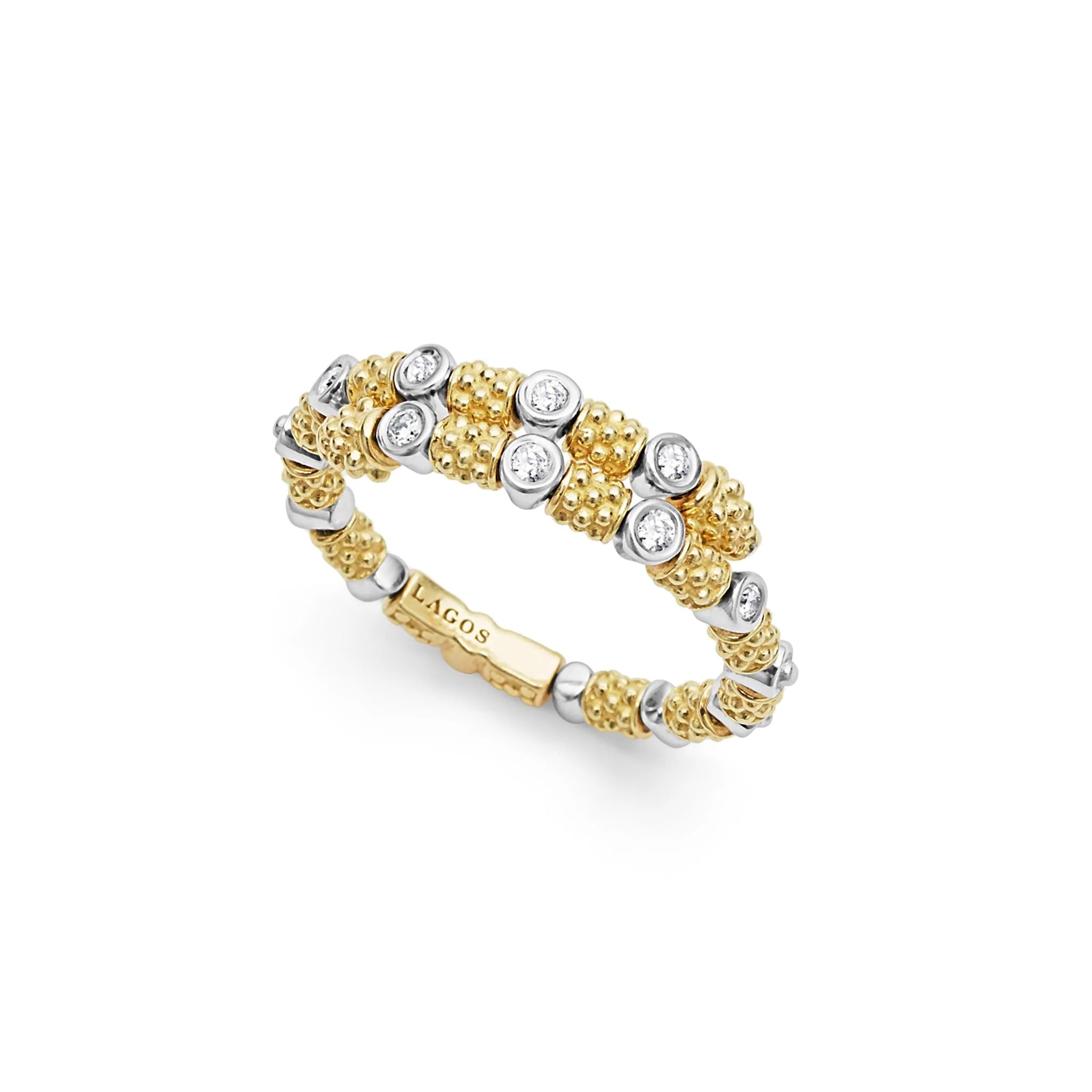 Lagos Signature Caviar Gold & Diamond Superfine Ring