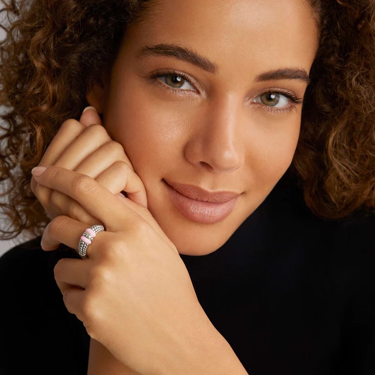Lagos Pink Caviar Ceramic Diamond Ring