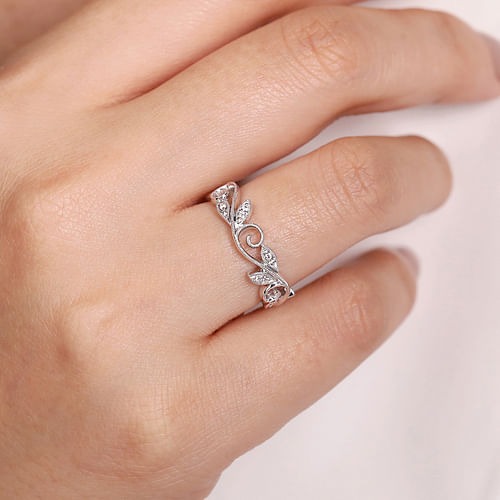 Gabriel & Co. Stackable Scrolling Floral Diamond Ring