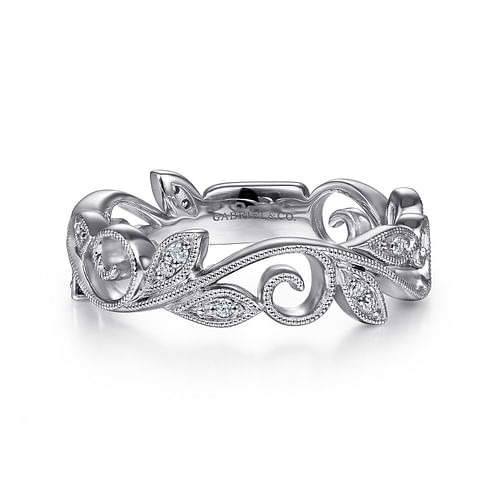 Gabriel & Co. Stackable Scrolling Floral Diamond Ring