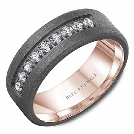 Crown Ring Rose Gold & Grey Tantalum Diamond Wedding Band