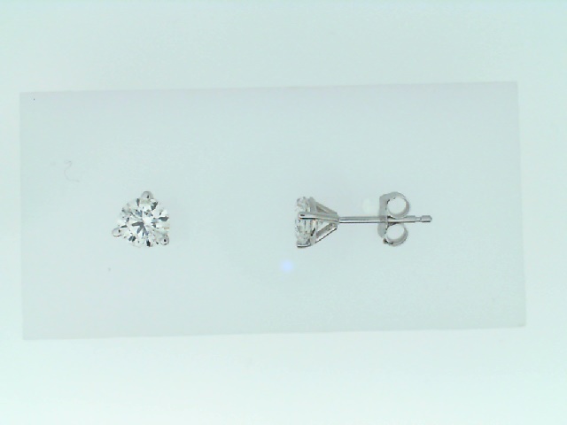 Clara By Martin Binder.  A Pair Of 14-karat White Gold And Diamond Stud Earrings.  The Earrings Are Three Prong Set With Two (2) Round Brilliant Cut Diamonds (0.86 Carats Total Weight) H-i Color, I1-i2 Clarity Finished On Posts With Friction Backs, Weighi