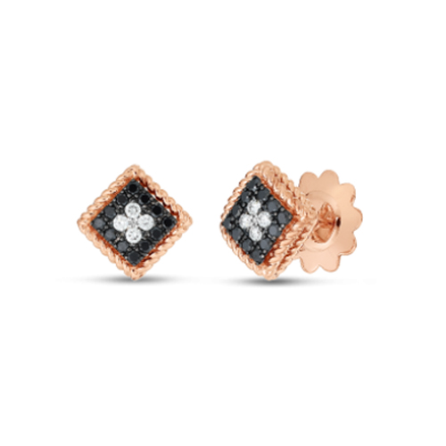 Roberto Coin Palazzo Ducale Rose Gold Black & White Diamond Stud Earrings