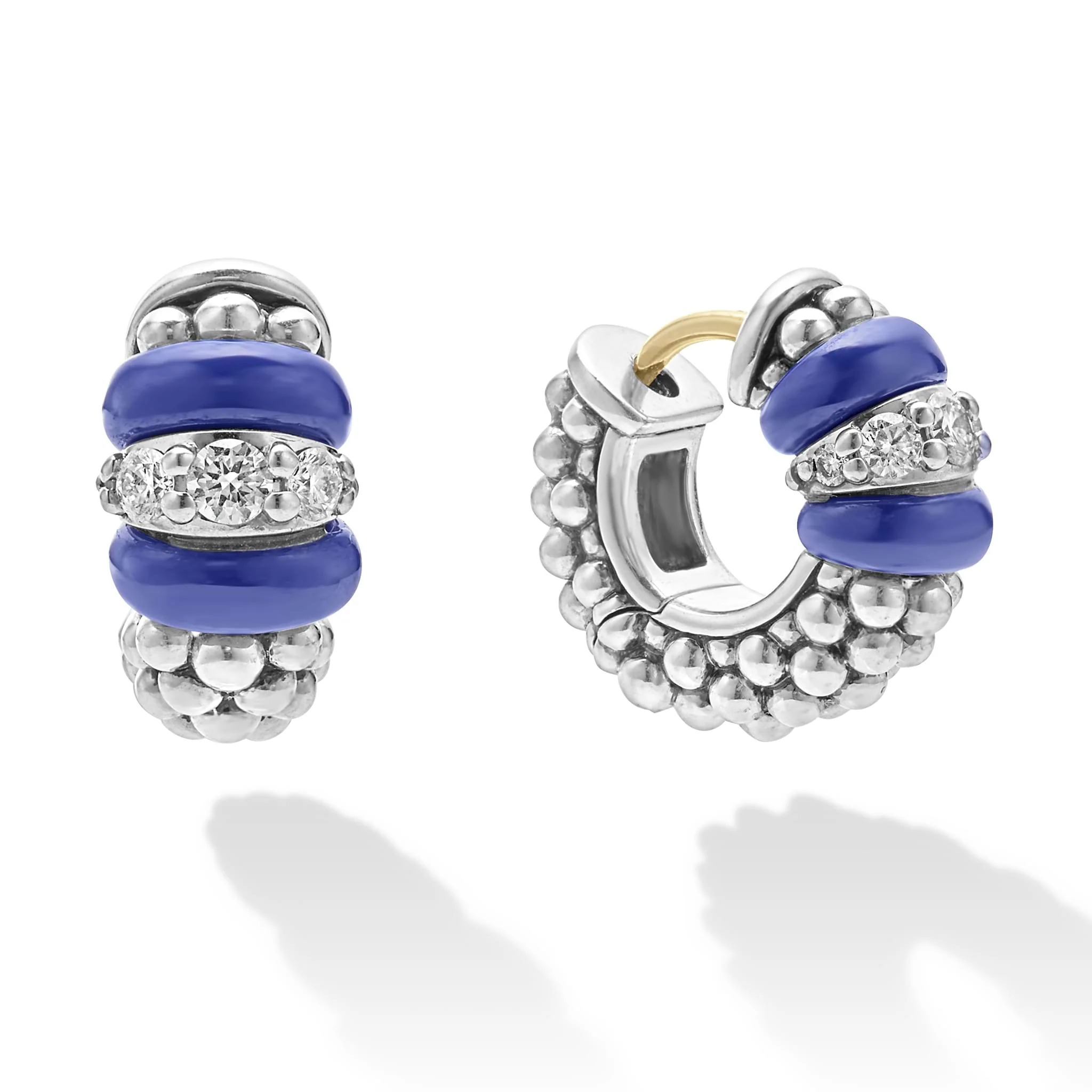 Lagos Blue Caviar Ceramic And Diamond Huggie Earrings