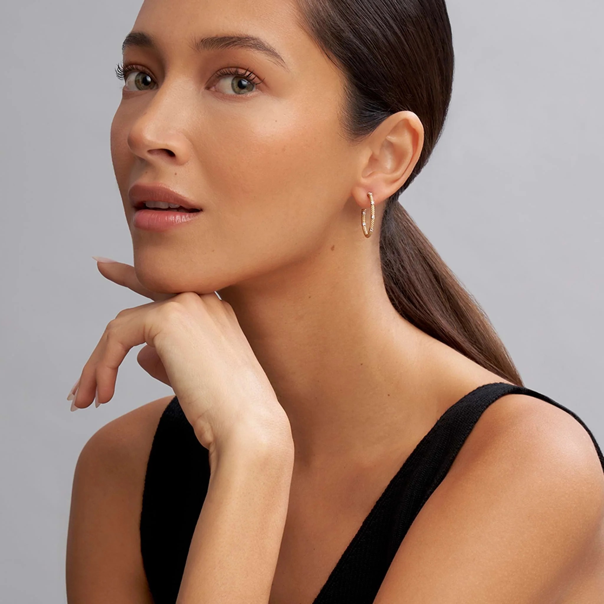 Lagos Signature Caviar Gold & Diamond Superfine Hoop Earrings