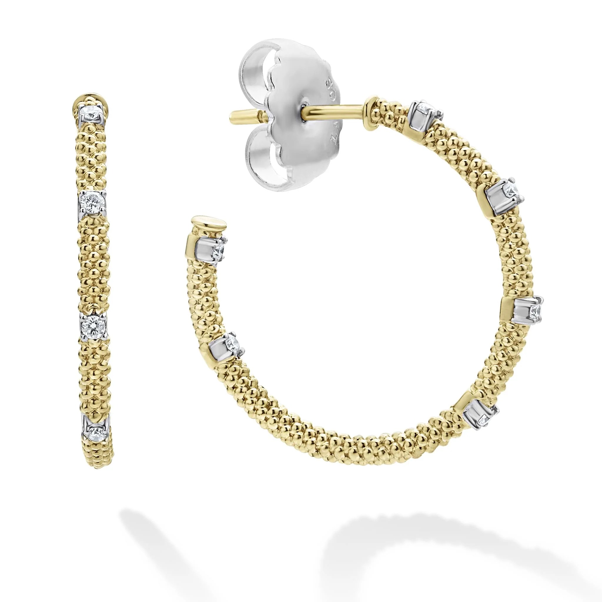Lagos Signature Caviar Gold & Diamond Superfine Hoop Earrings