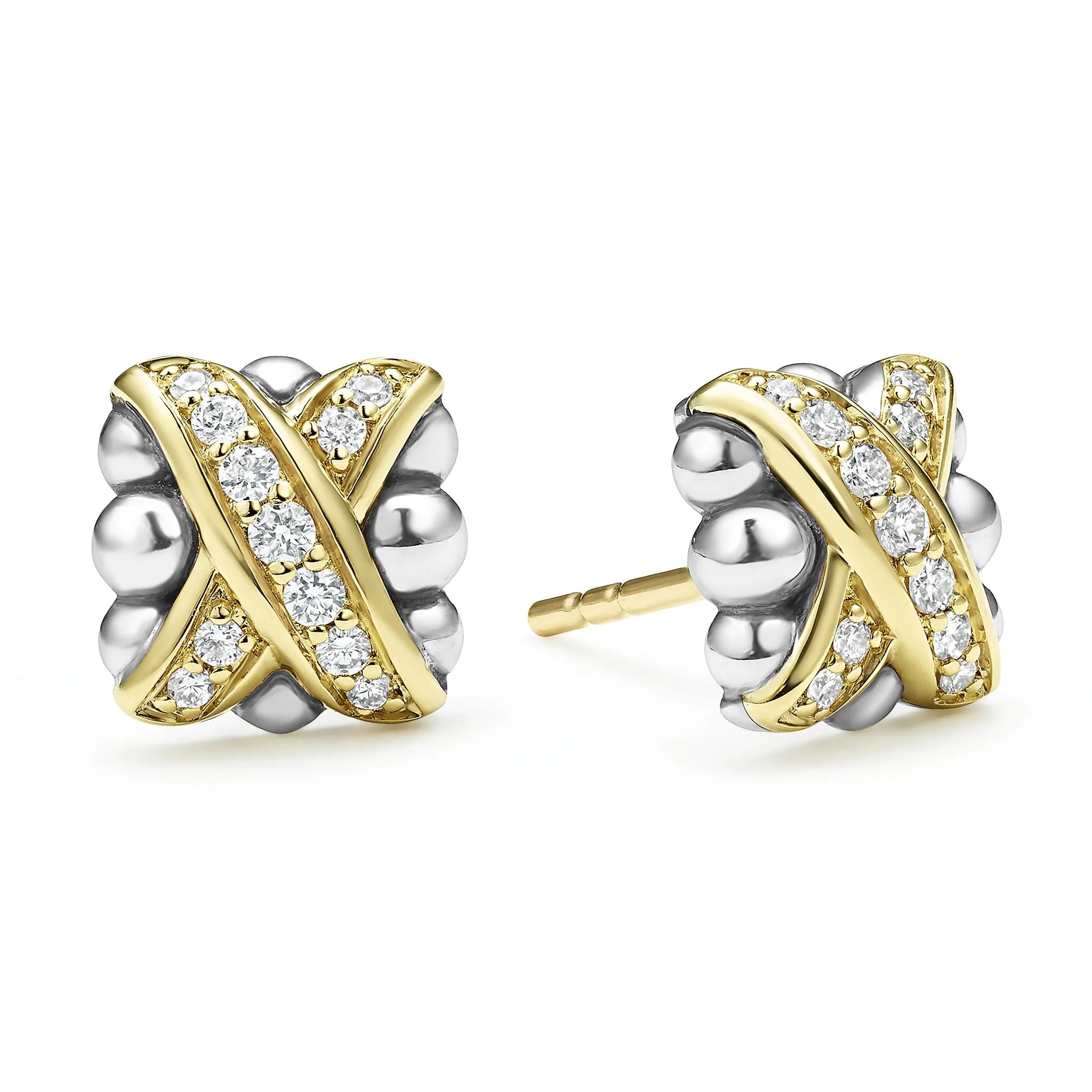 Lagos Embrace Two-tone Diamond X Stud Earrings