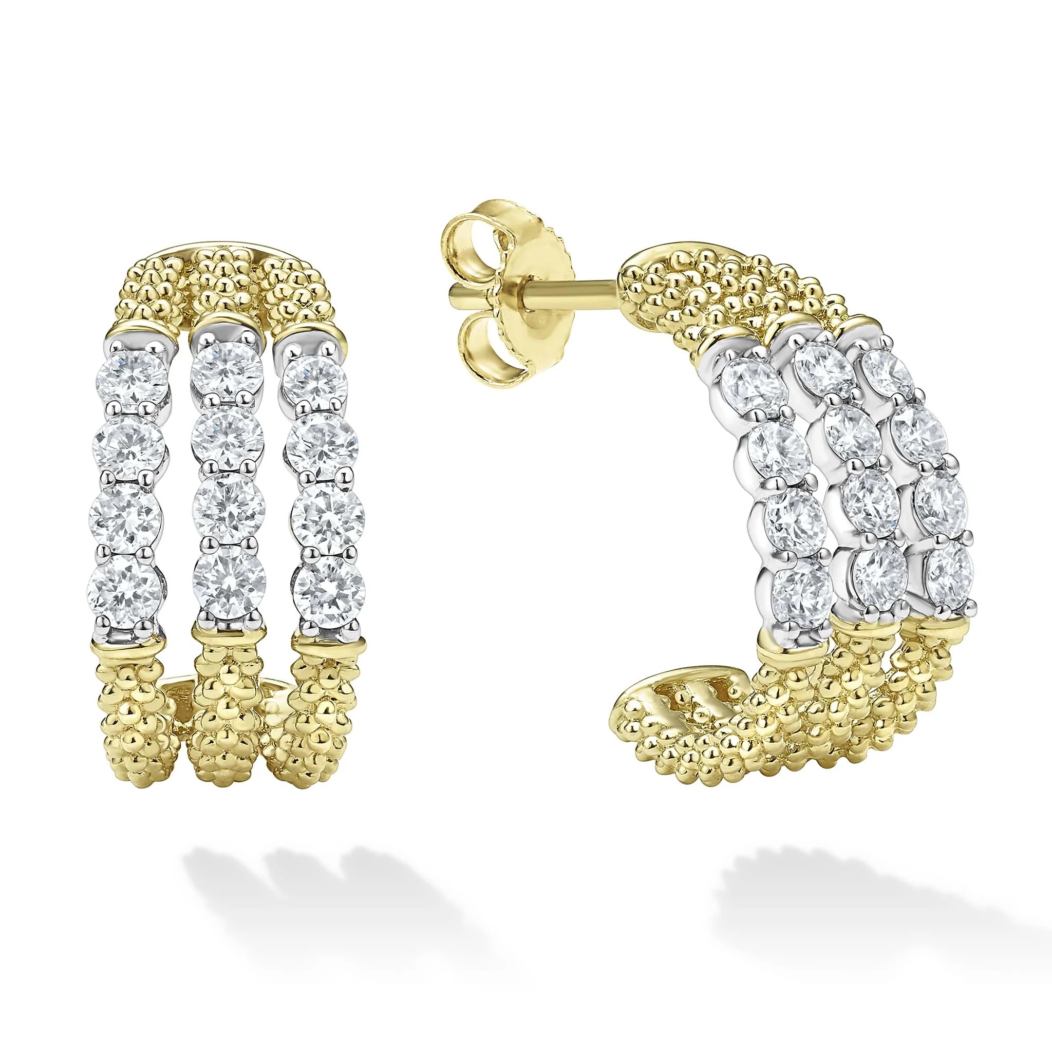 Lagos Signature Caviar Superfine Diamond Hoop Earrings