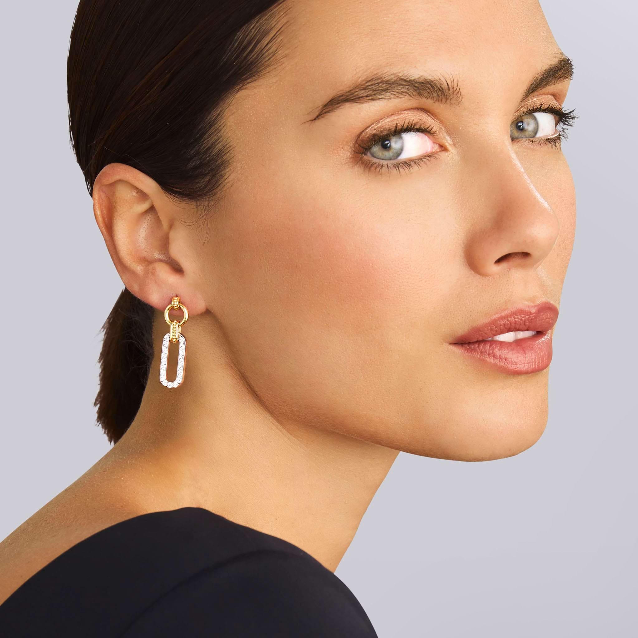 Lagos Two-tone Link Diamond Drop Earrings