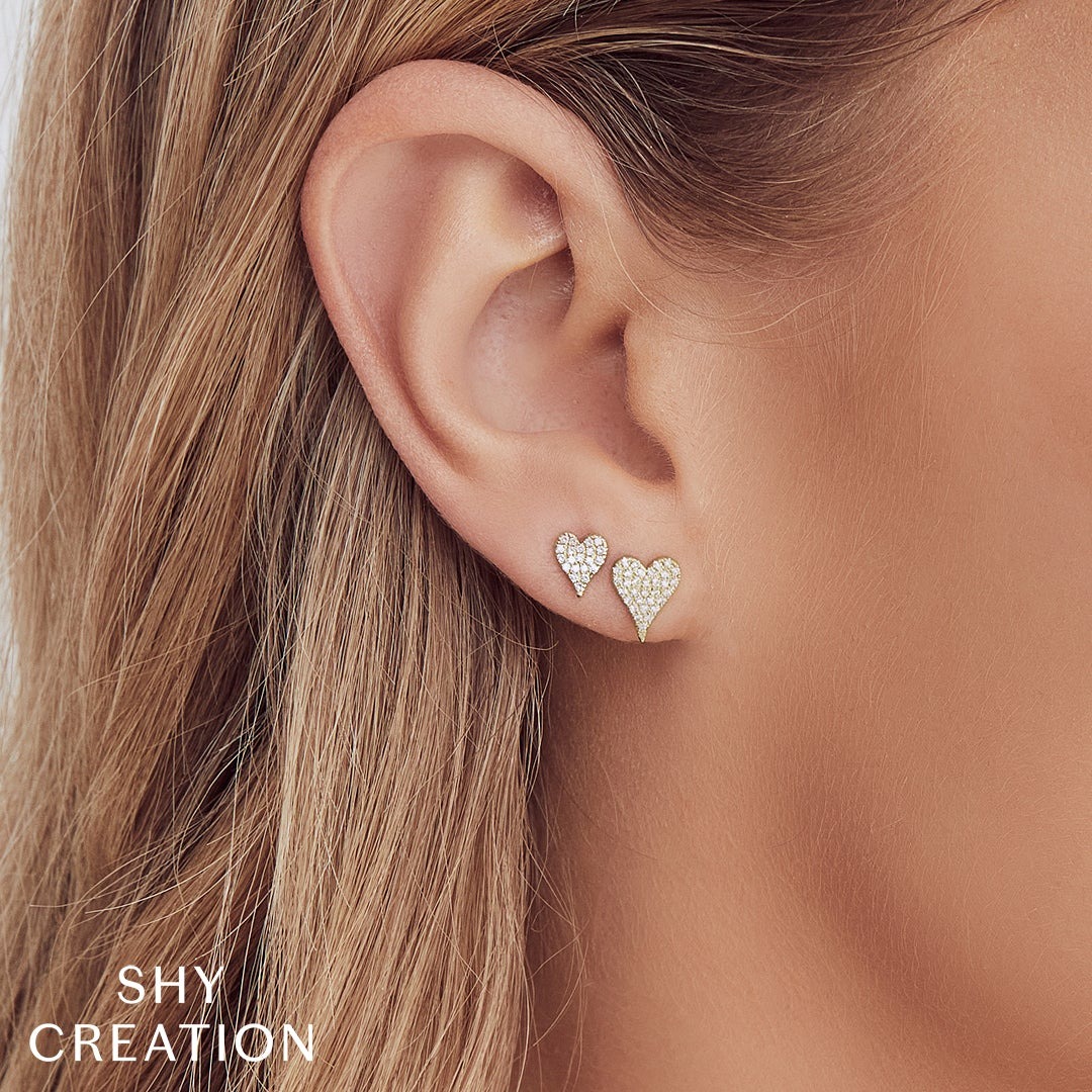 Shy Creation Pave Heart Stud Earrings (0.10 Ct)