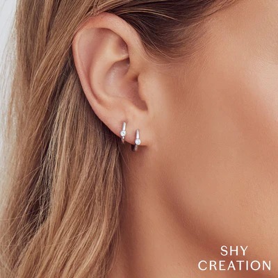 Shy Creation Diamond Bezel Huggie Earrings (0.06 Ct)