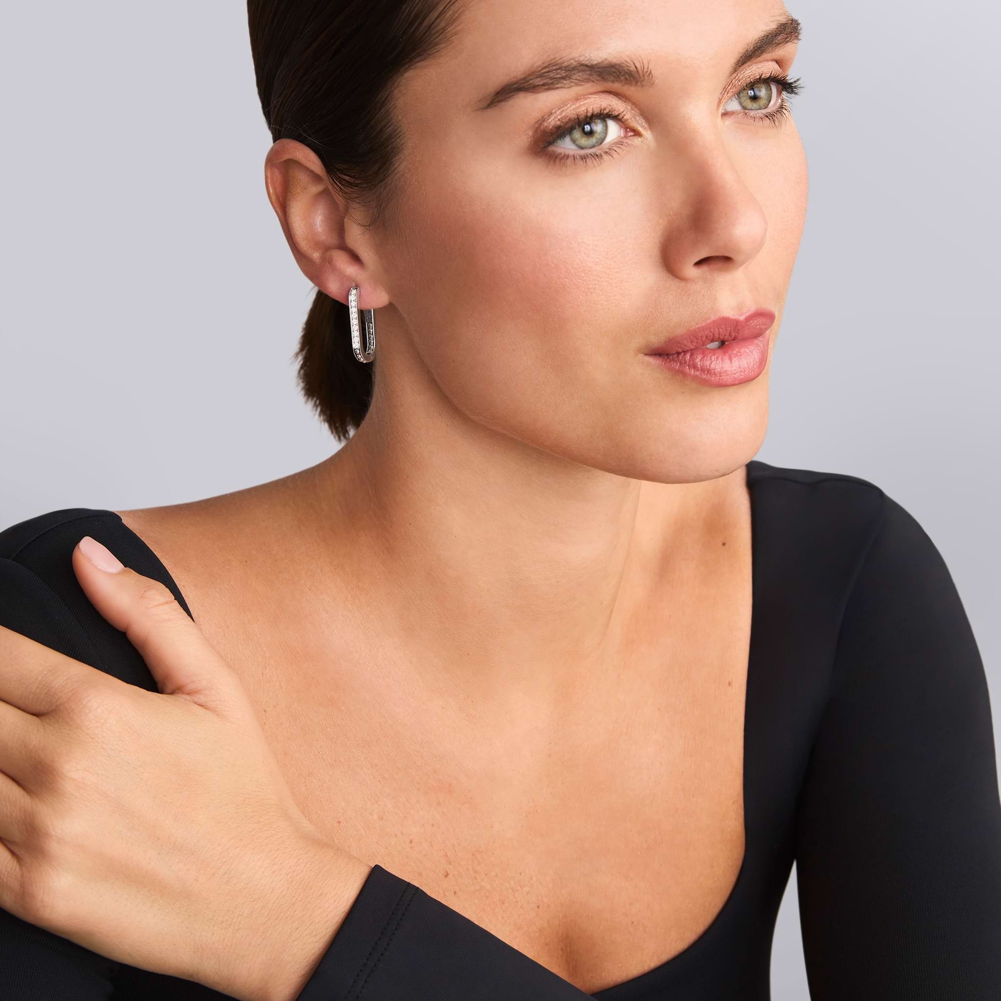 Lagos Caviar Spark Linear Diamond Hoop Earrings