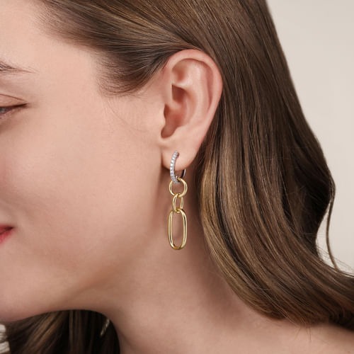 Gabriel & Co. Contemporary Two-Tone Diamond Hollow Tube Huggie Drop Earrings (0.35 ct. tw.)