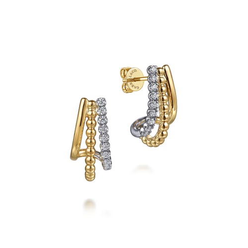 Gabriel & Co. Bujukan Two-Tone Diamond 3 Row J Hoop Stud Earrings (0.18 ct. tw.)