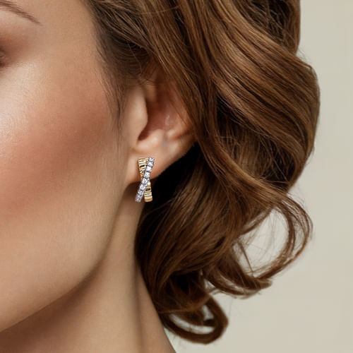 Gabriel & Co. Contemporary Two-Tone Diamond J Hoop Earrings