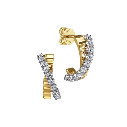 Gabriel & Co. Contemporary Two-Tone Diamond J Hoop Earrings