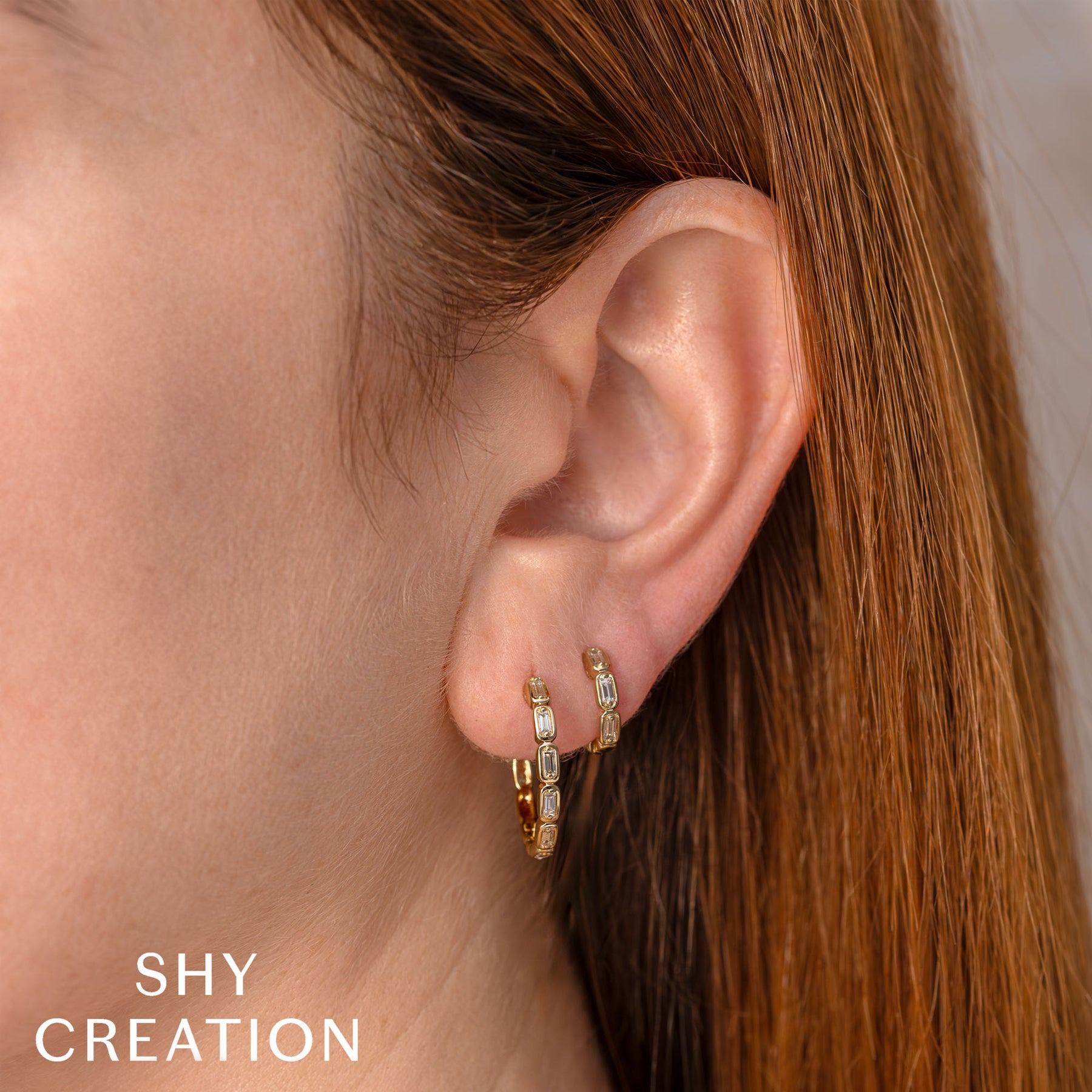 Shy Creation Kate Diamond Baguette Huggie Earrings