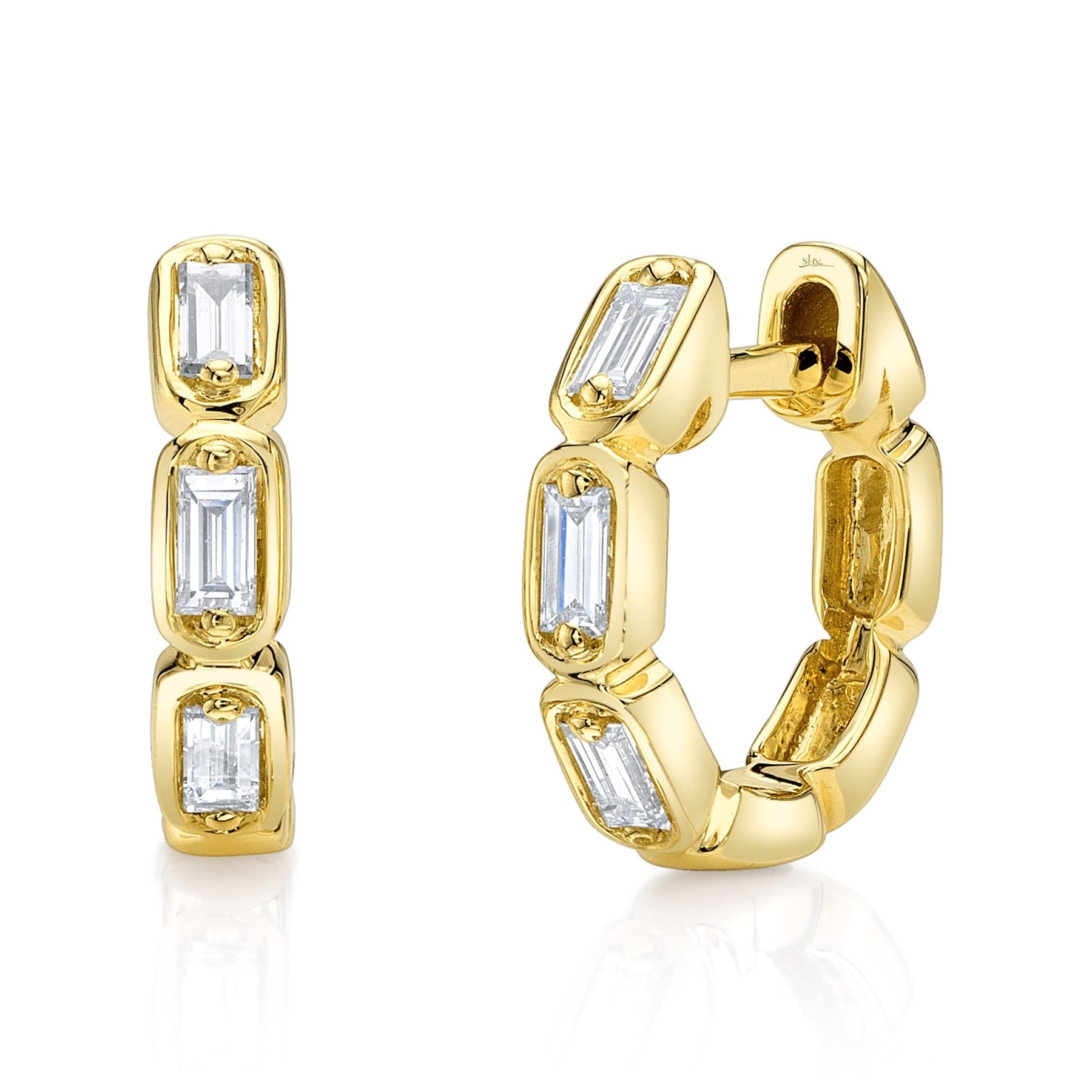 Shy Creation Kate Diamond Baguette Huggie Earrings