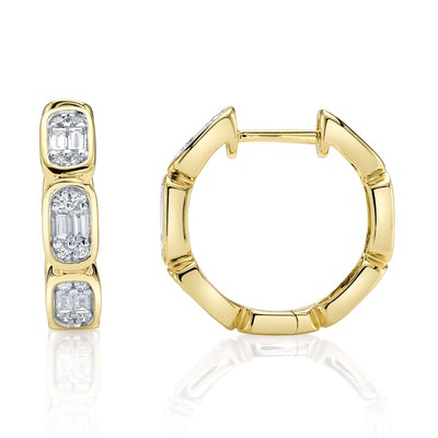 Shy Creation Aleera Diamond Baguette Octagon Hoop Earrings