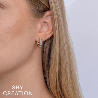 Shy Creation Aleera Diamond Baguette Octagon Hoop Earrings