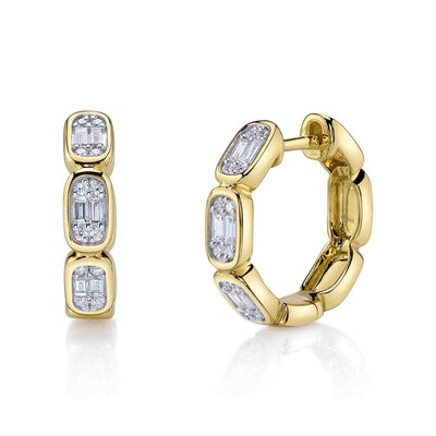 Shy Creation Aleera Diamond Baguette Octagon Hoop Earrings