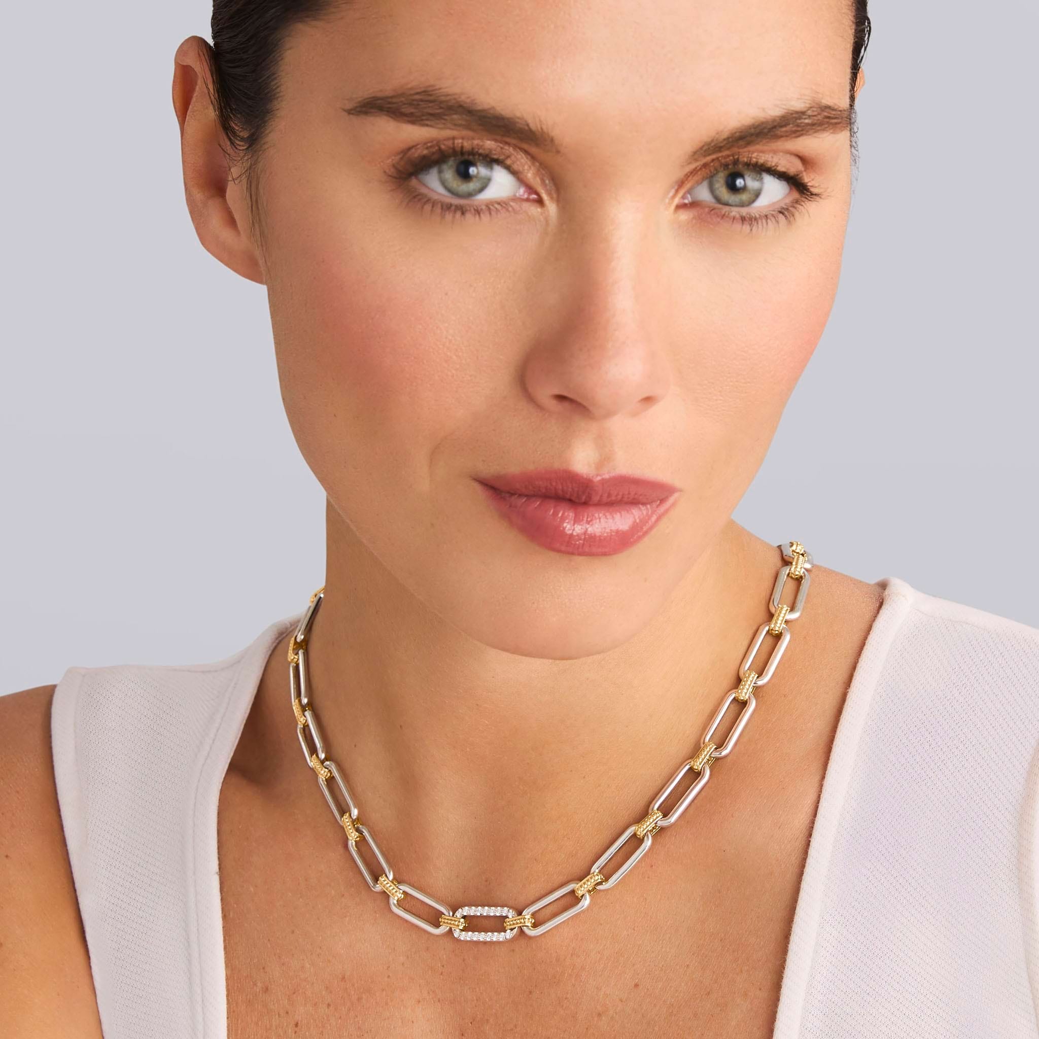 Lagos Two-tone Link Single Station Diamond Necklace
