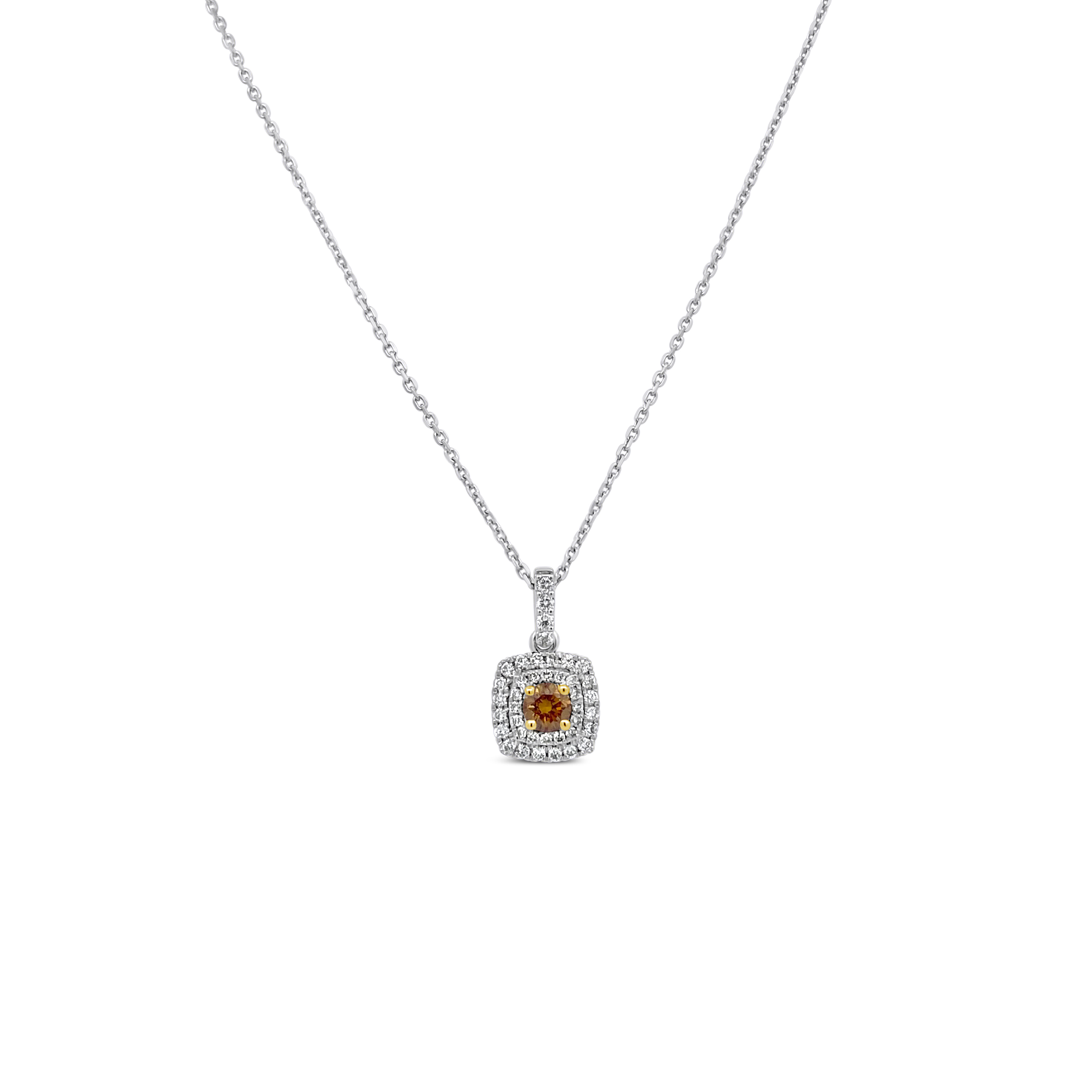 Clara By Martin Binder Platinum Yellow Diamond Halo Necklace (0.33 Ct. Tw.)