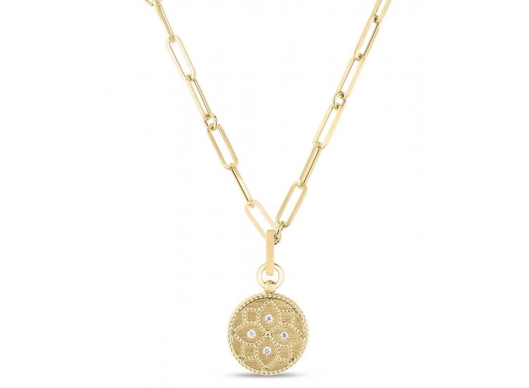 Roberto Coin Venetian Princess Small Diamond Medallion Necklace