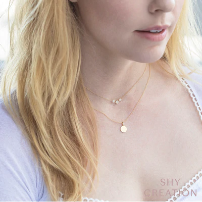 Shy Creation Diamond Disc Necklace