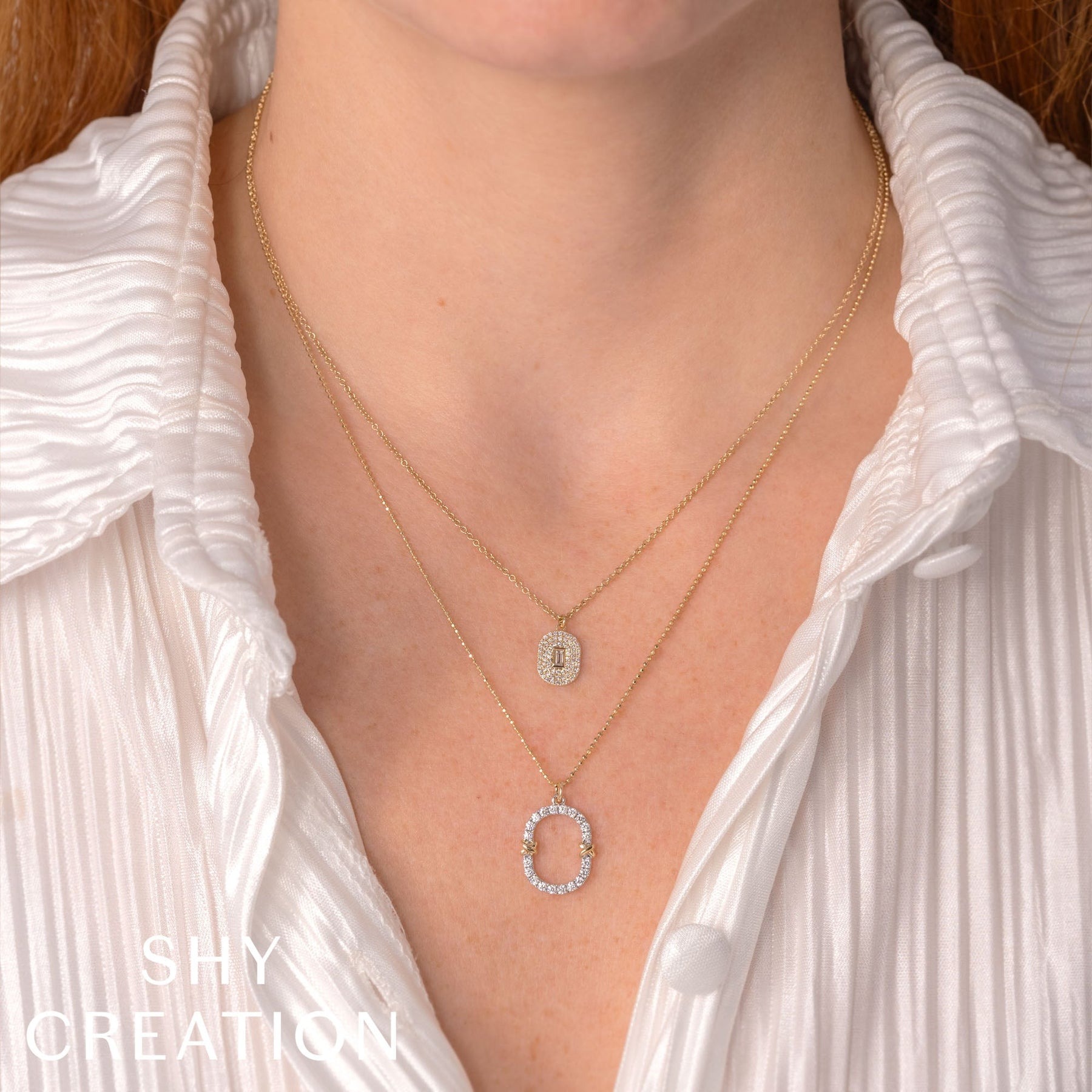 Shy Creation Kate Diamond Oval Faceted Ball Chain Necklace