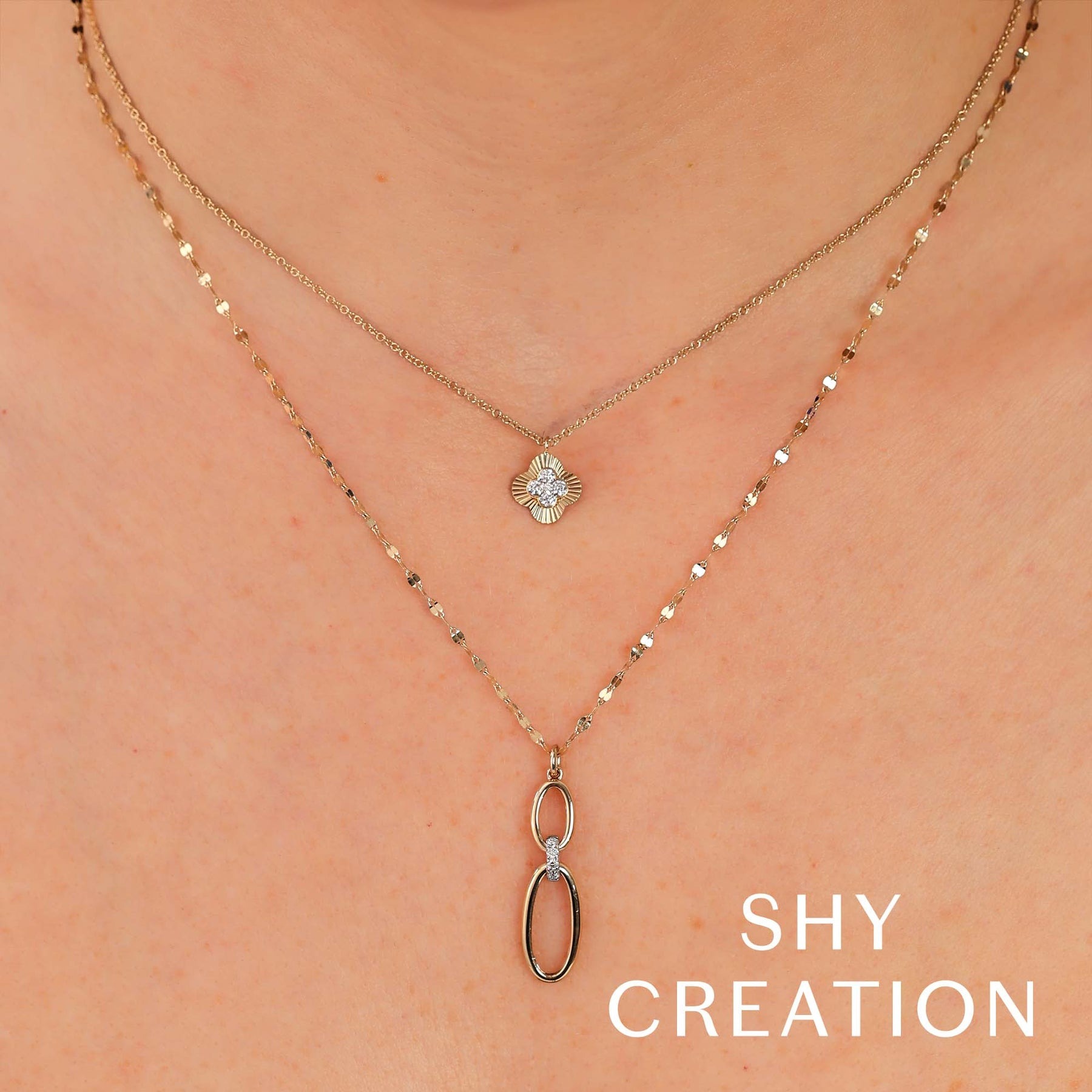 Shy Creation Kate Two-Tone Diamond Oval Sparkle Chain Necklace