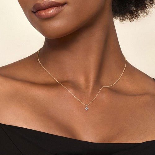 Gabriel & Co. Lusso Two-Tone Diamond Flower Shape Pendant Necklace