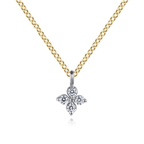 Gabriel & Co. Lusso Two-Tone Diamond Flower Shape Pendant Necklace