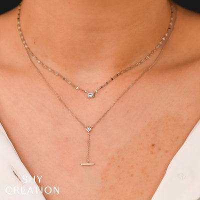 Shy Creation Kate Diamond Emerald Sparkle Chain Necklace