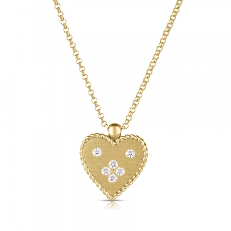 Roberto Coin Venetian Princess Satin Small Heart Diamond Necklace