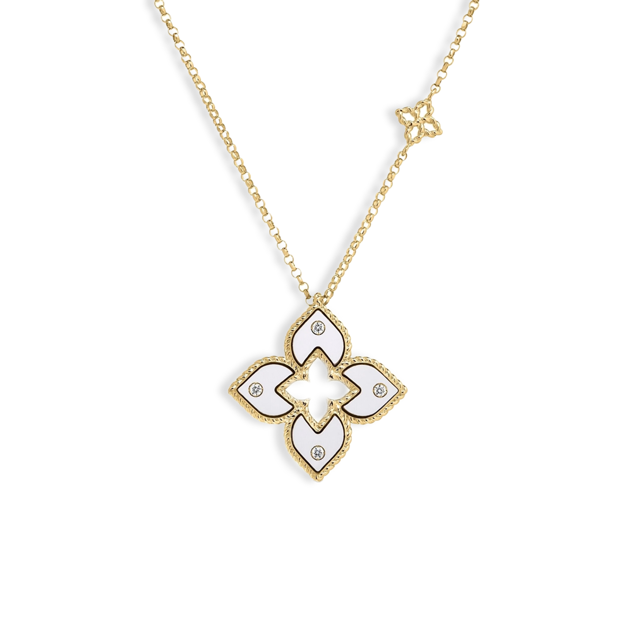 Roberto Coin Venetian Princess Small White Enamel Diamond Necklace