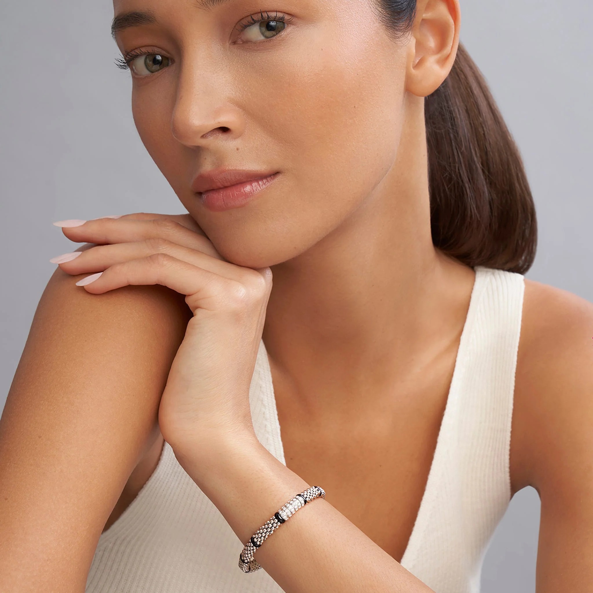 Lagos Black Caviar 6mm Six Station Diamond Bracelet
