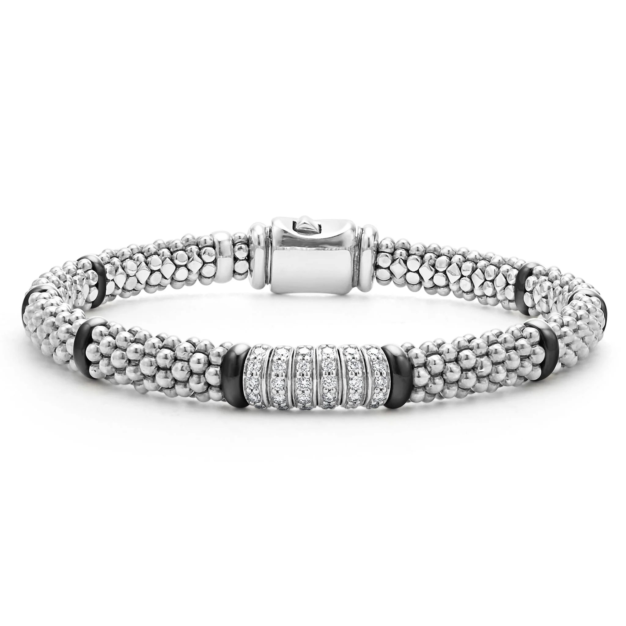 Lagos Black Caviar 6mm Six Station Diamond Bracelet