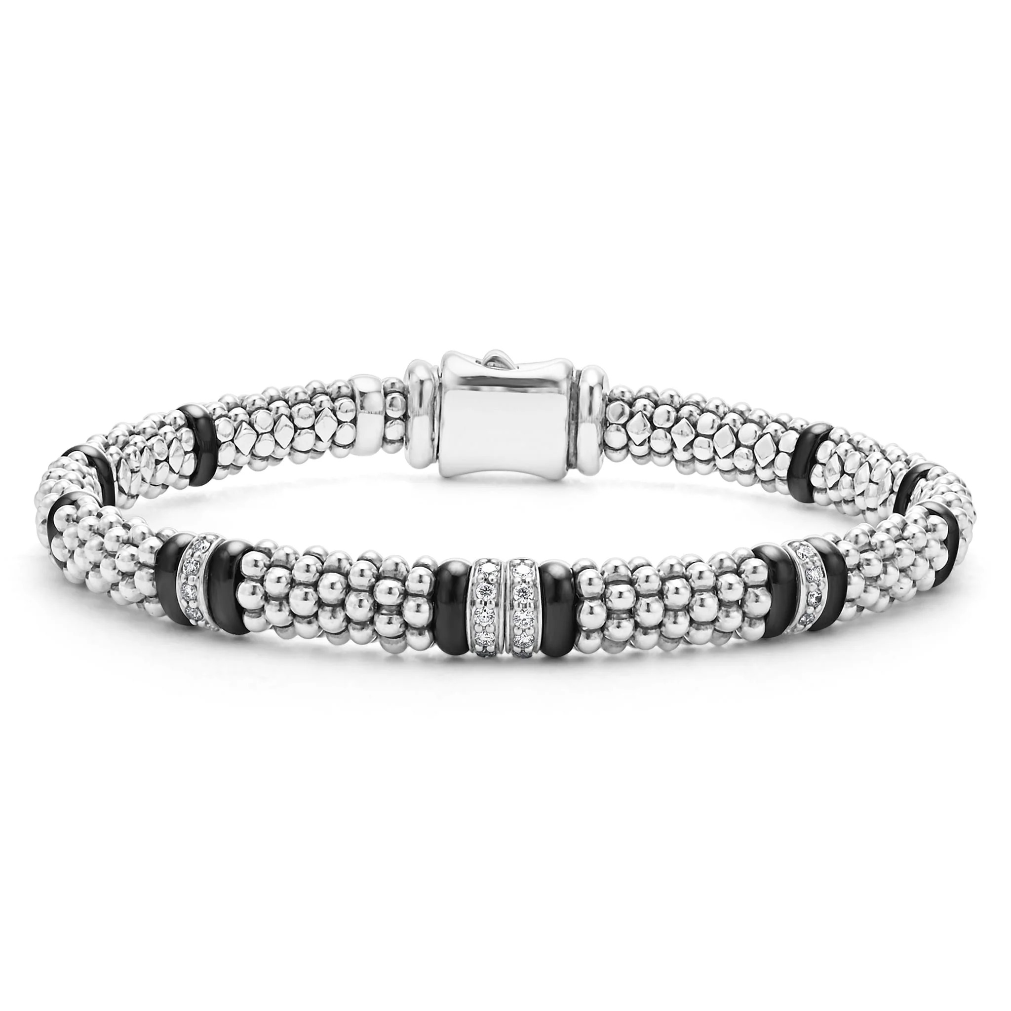 Lagos Black Caviar 6mm Four Station Diamond Bracelet