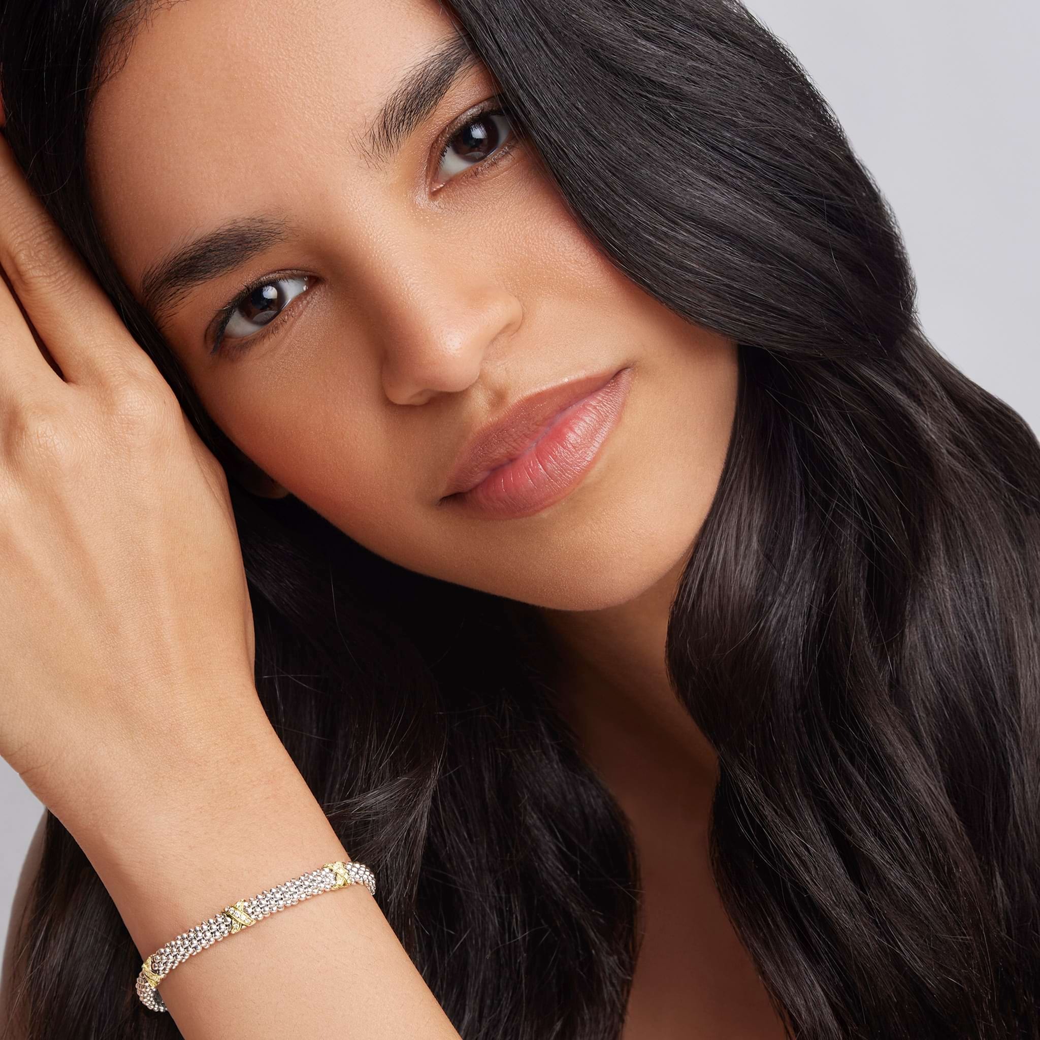 LAGOS Embrace Three Station Gold X Diamond Caviar Bracelet