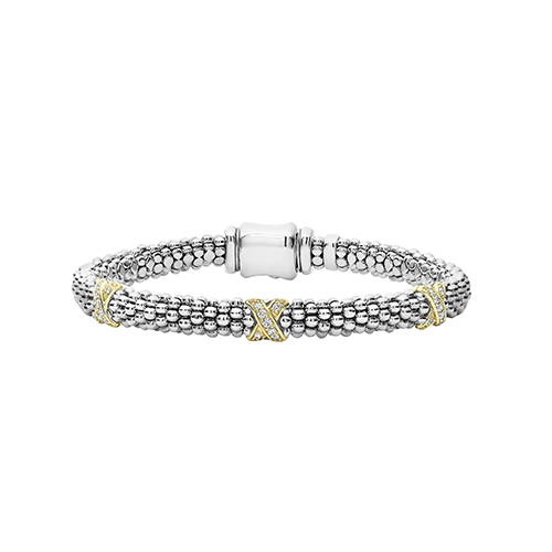 Lagos Caviar Lux Three Diamond X Bracelet