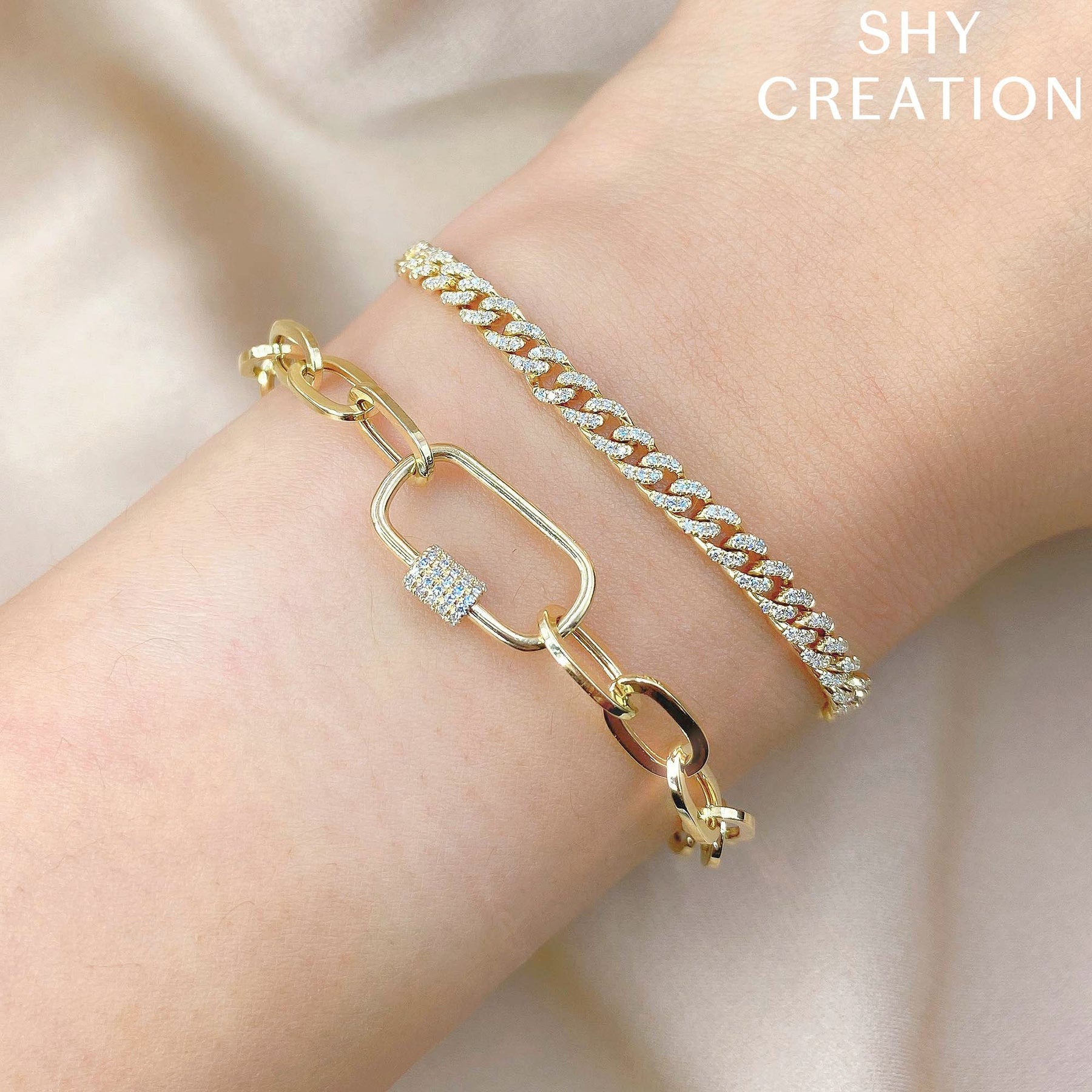 Shy Creation Diamond Paper Clip Link Bracelet