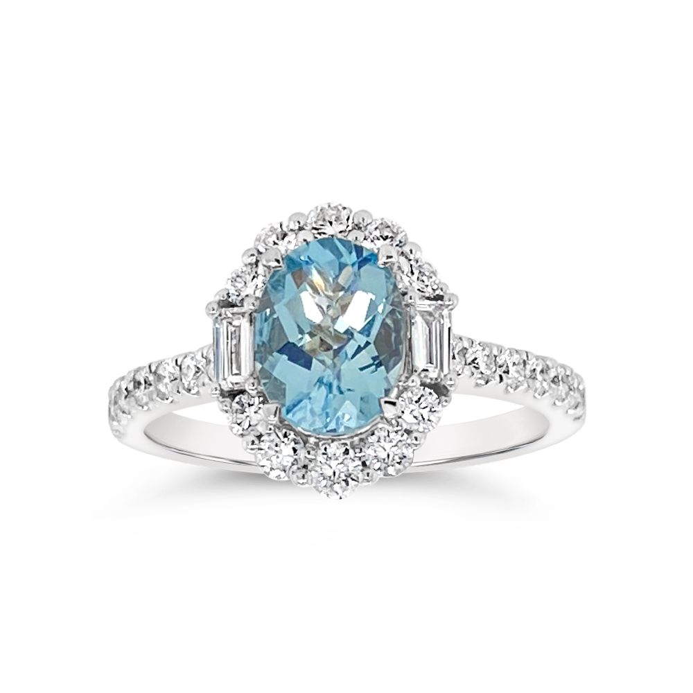 Irisa By Martin Binder Aquamarine & Diamond Unique Halo Ring