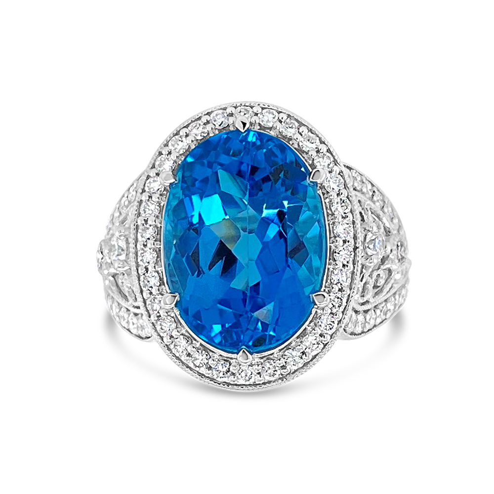 Irisa By Martin Binder London Blue Topaz & Diamond Statement Ring