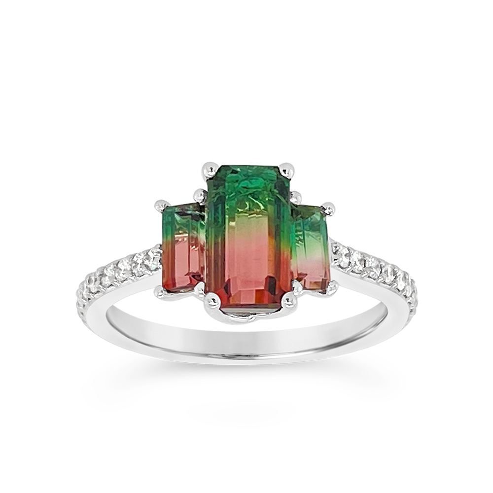 Irisa By Martin Binder Three Stone Bi-color Tourmaline & Diamond Ring