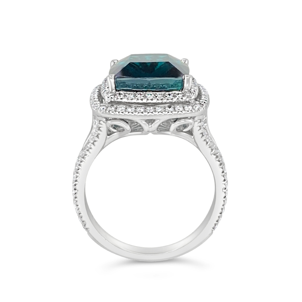 Irisa By Martin Binder Turquoise Tourmaline & Diamond Double Halo Ring