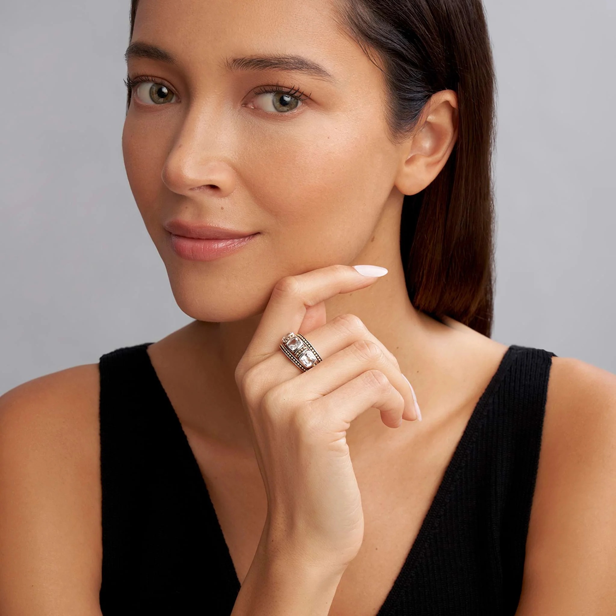 Lagos Caviar Color 18k Gold White Topaz Stacking Rings