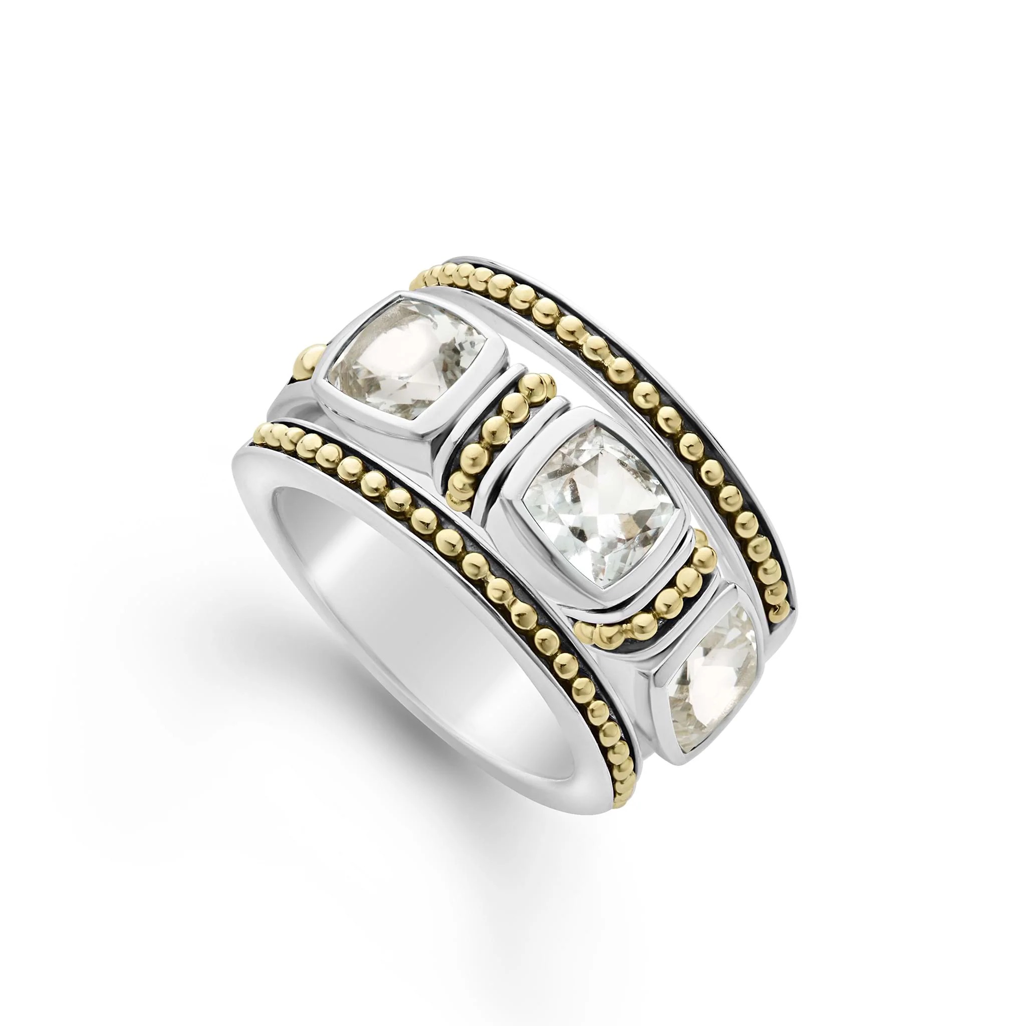 Lagos Caviar Color 18k Gold White Topaz Stacking Rings