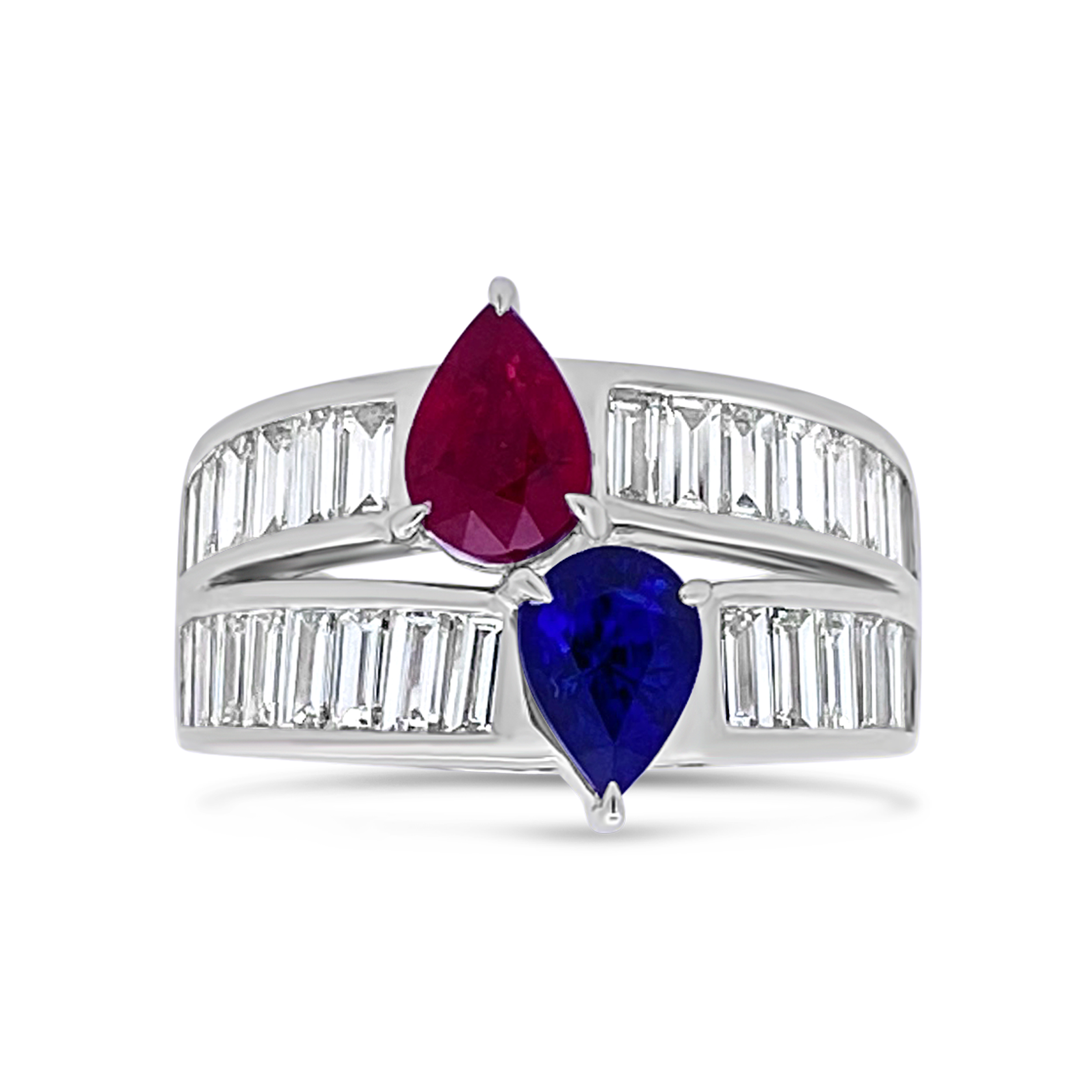 Irisa By Martin Binder Unique Pear Ruby & Sapphire Diamond Ring