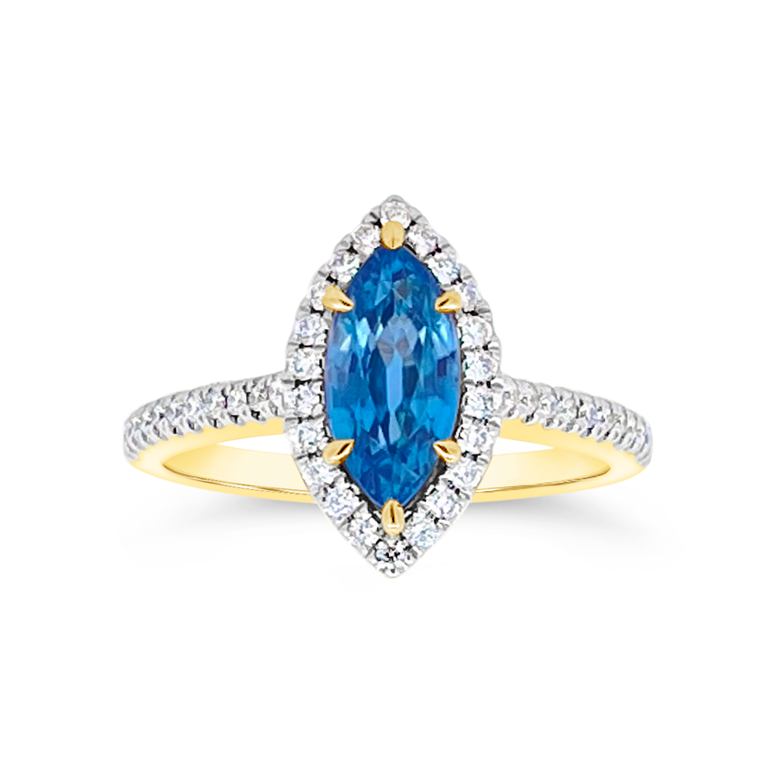 Irisa By Martin Binder Marquise Blue Zircon & Diamond Halo Ring